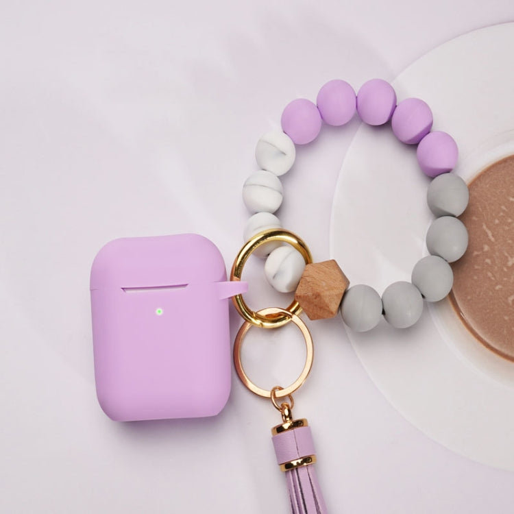 For AirPods 1/2 Tassel Beaded Bracelet Earphone Case, Color: Light Purple Bead+Cover