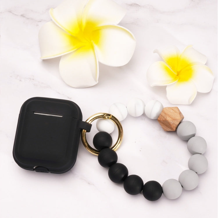 For AirPods 1/2 Tassel Beaded Bracelet Earphone Case, Color: Striped Black+Bead+Buckle