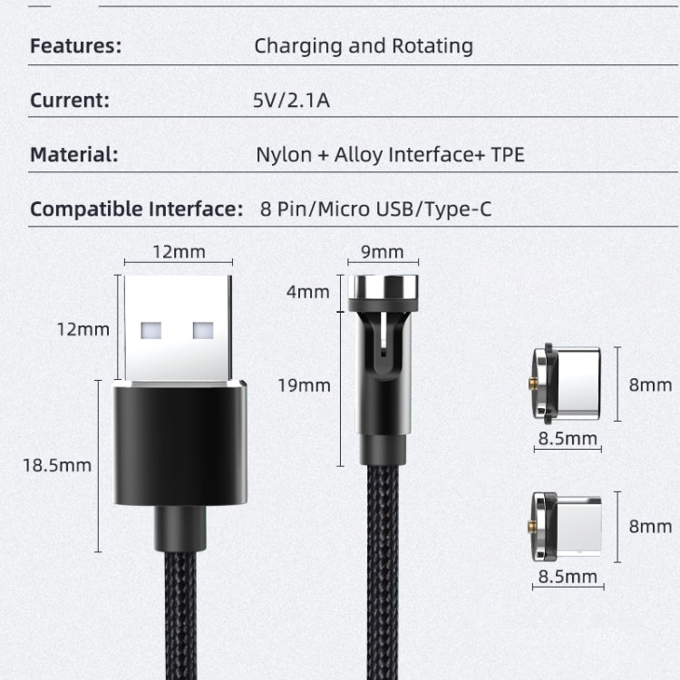 CC56 Type-C / USB-C Magnetic Interface Dust Plug Rotating Data Charging Cable, Cbale Length: 1m