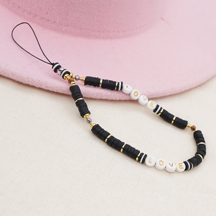 6mm Soft Ceramic Stripe Mobile Phone Lanyard Acrylic Letters LOVE Couple Phone Chain