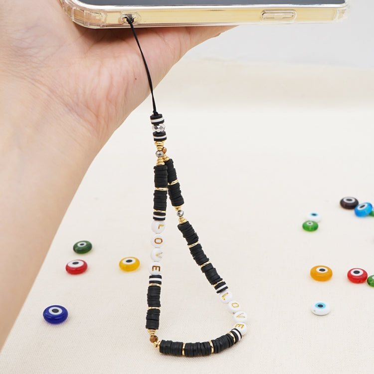 6mm Soft Ceramic Stripe Mobile Phone Lanyard Acrylic Letters LOVE Couple Phone Chain