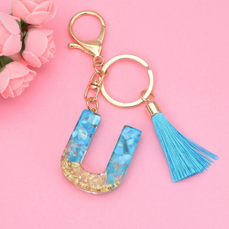 2 PCS English Alphabet Epoxy Tassel Keychain Bag Pendant