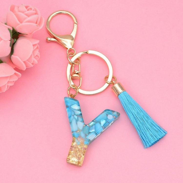 2 PCS English Alphabet Epoxy Tassel Keychain Bag Pendant