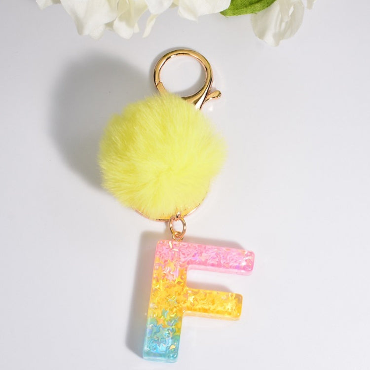 2 PCS Crystal Epoxy Rainbow Color Keychain Hair Ball Ladies Bag Pendant