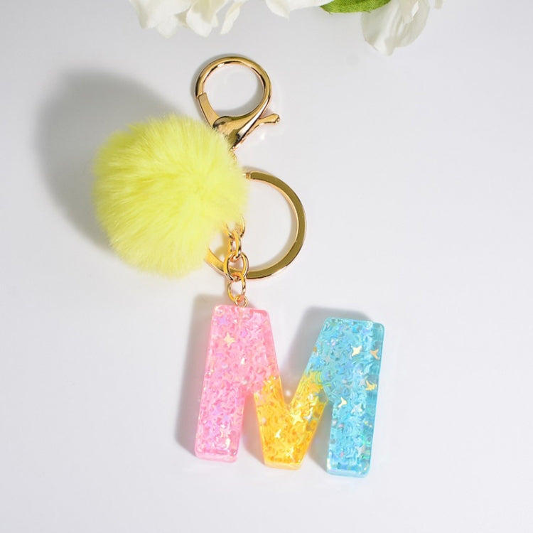 2 PCS Crystal Epoxy Rainbow Color Keychain Hair Ball Ladies Bag Pendant