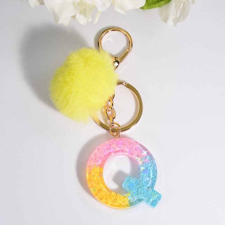 2 PCS Crystal Epoxy Rainbow Color Keychain Hair Ball Ladies Bag Pendant