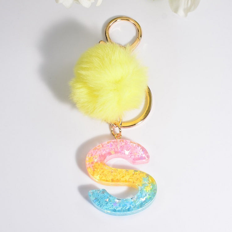 2 PCS Crystal Epoxy Rainbow Color Keychain Hair Ball Ladies Bag Pendant