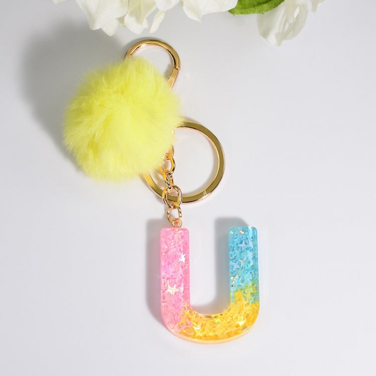 2 PCS Crystal Epoxy Rainbow Color Keychain Hair Ball Ladies Bag Pendant