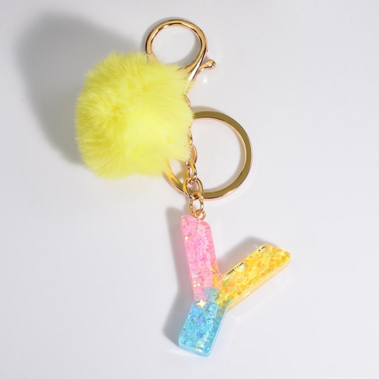 2 PCS Crystal Epoxy Rainbow Color Keychain Hair Ball Ladies Bag Pendant