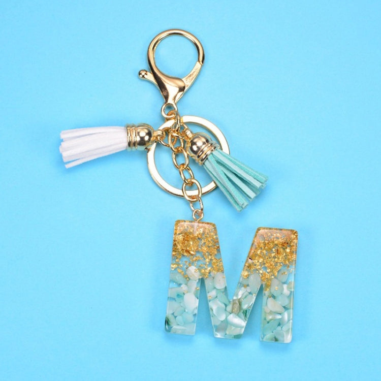 2 PCS Gold Foil English Letter Tassel Keychain Bag Decoration Pendant