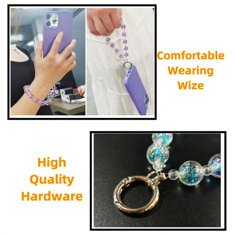 2 PCS Acrylic Colorful Round Bead Bracelet Phone Lanyard with Patch(Random Color)