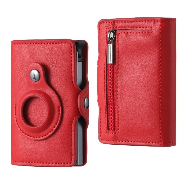FY2108 Tracker Wallet Metal Card Holder for AirTag, Style: Crazy Horse (Red)