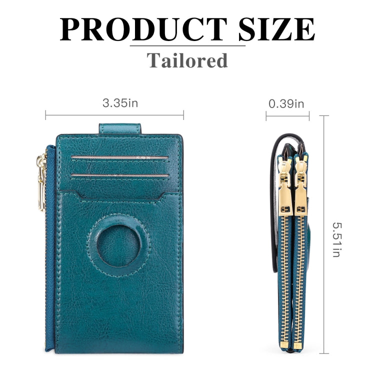 Two Layer Oil Waxed Leather Zip RFID Coin Purse Tracker Card Holder For AirTag