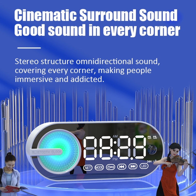 RBT-G30 Mirror Colorful Light Subwoofer Bluetooth Alarm Clock Audio, Spec: Sensor Version (White)