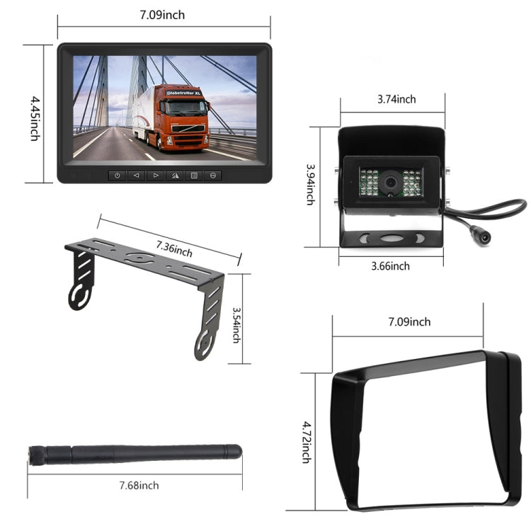 K0205 7 inch Digital Wireless Car Display Night Vision Reverse Camera Screen(Single Camera)