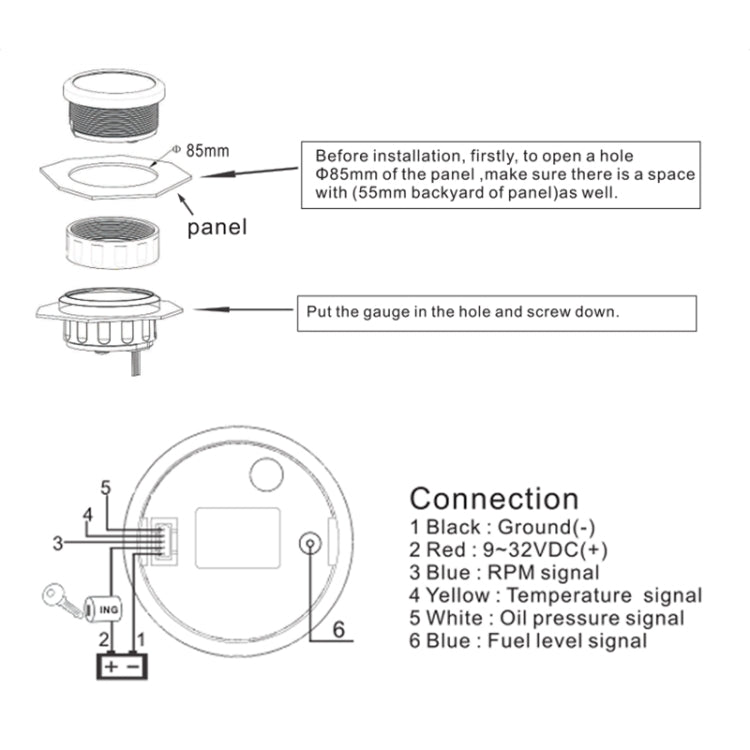 TFT 9-32V 5 In 1 Multifunction LED Display Car Meter