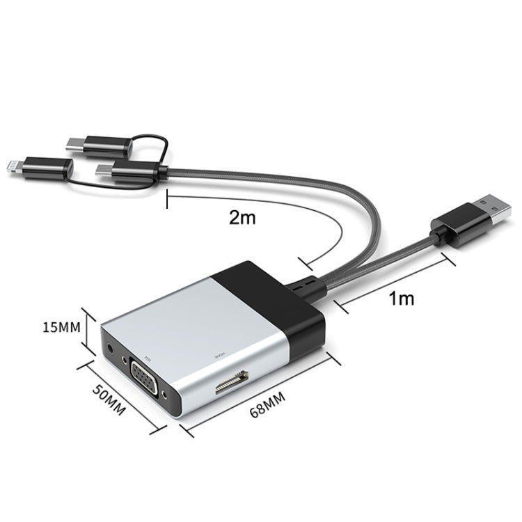3 In 1 Micro USB + Type-C / USB-C To HD-MI + USB Android OS 1080P HDTV Dongle Cable, Plug And Play