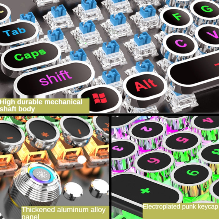 K820 104 Keys Retro Punk Plating Knob Glowing Wired Green Shaft Keyboard, Cable Length: 1.6m, Style: Running Lights (White)