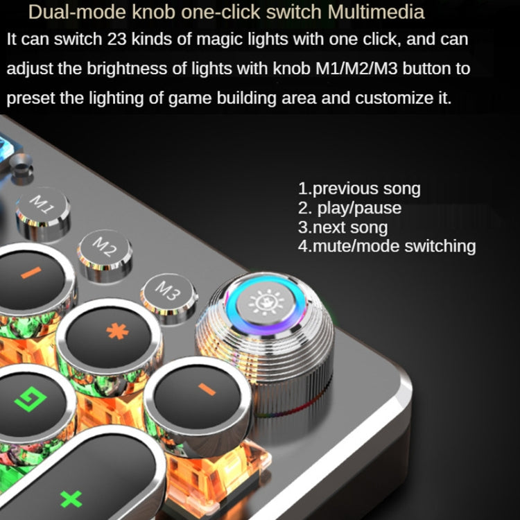 K820 104 Keys Retro Punk Plating Knob Glowing Wired Green Shaft Keyboard, Cable Length: 1.6m, Style: Running Lights (White)