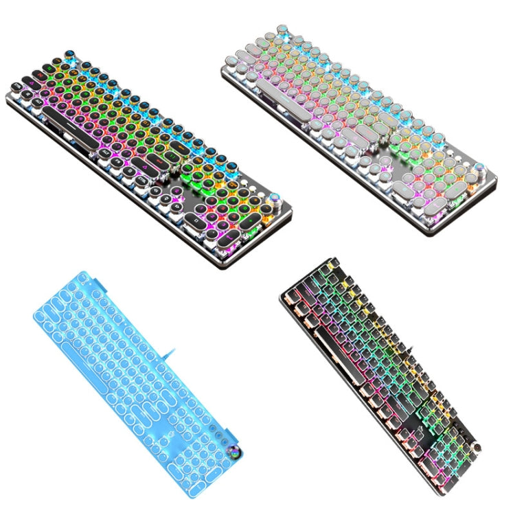 K820 104 Keys Retro Punk Plating Knob Glowing Wired Green Shaft Keyboard, Cable Length: 1.6m, Style: White Light (Blue)