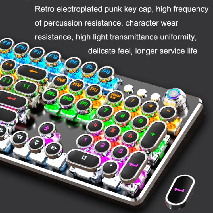 K820 104 Keys Retro Punk Plating Knob Glowing Wired Green Shaft Keyboard, Cable Length: 1.6m, Style: White Light (Blue)