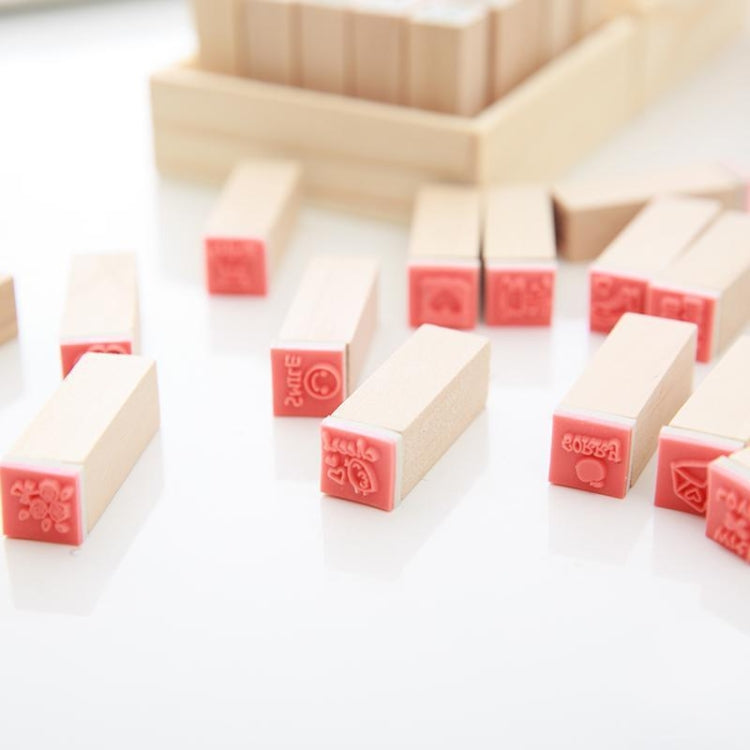 25 PCS/Set Handbook Wooden Animal Stamp Rubber Stamp(Red)