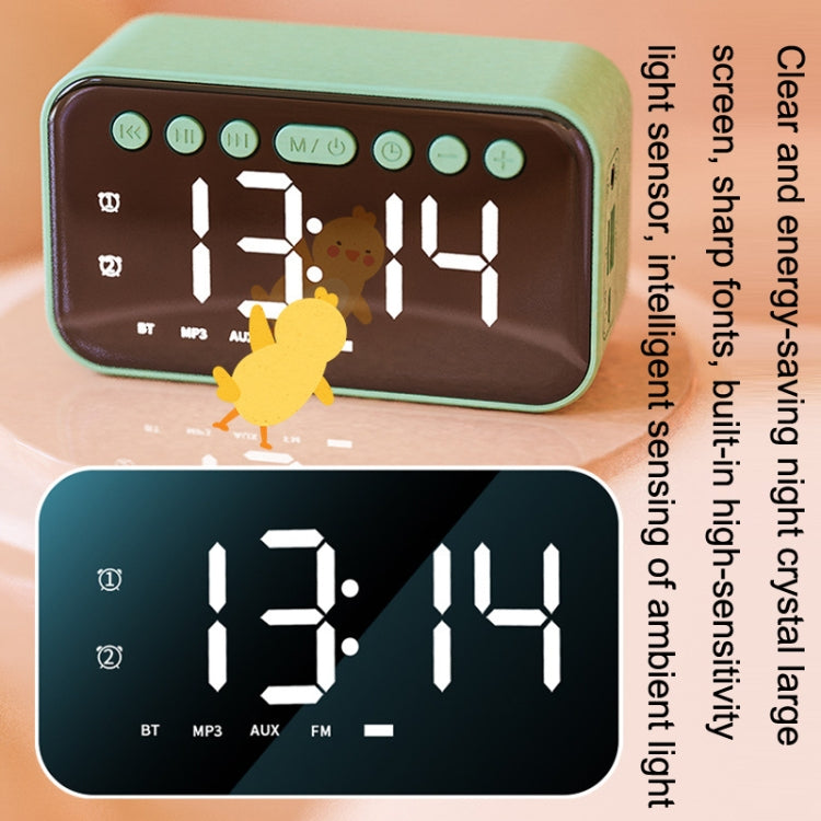 AI Intelligent Wireless Bluetooth Speaker Inserting Card Clock Portable Audio, Style: Charging Edition (Seaweed Green)