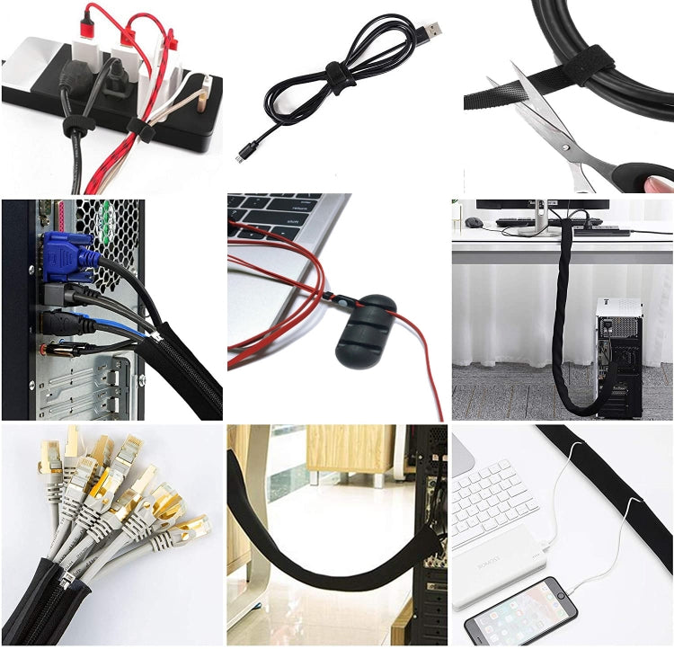 3 In 1 0.5m Kit Cord Management Organizer Kit Cable Sleeve With Zipper Cable Clip