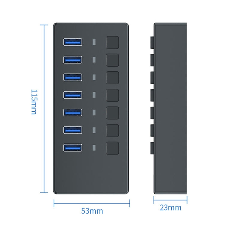 HS081 USB3.0 HUB 7 Ports Computers Separator Independent Switch Button Read Hard Disk(Black)