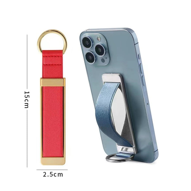 PU Leather Metal Wrist Strap Cell Phone Holder Zinc Alloy Paste Desktop Stand