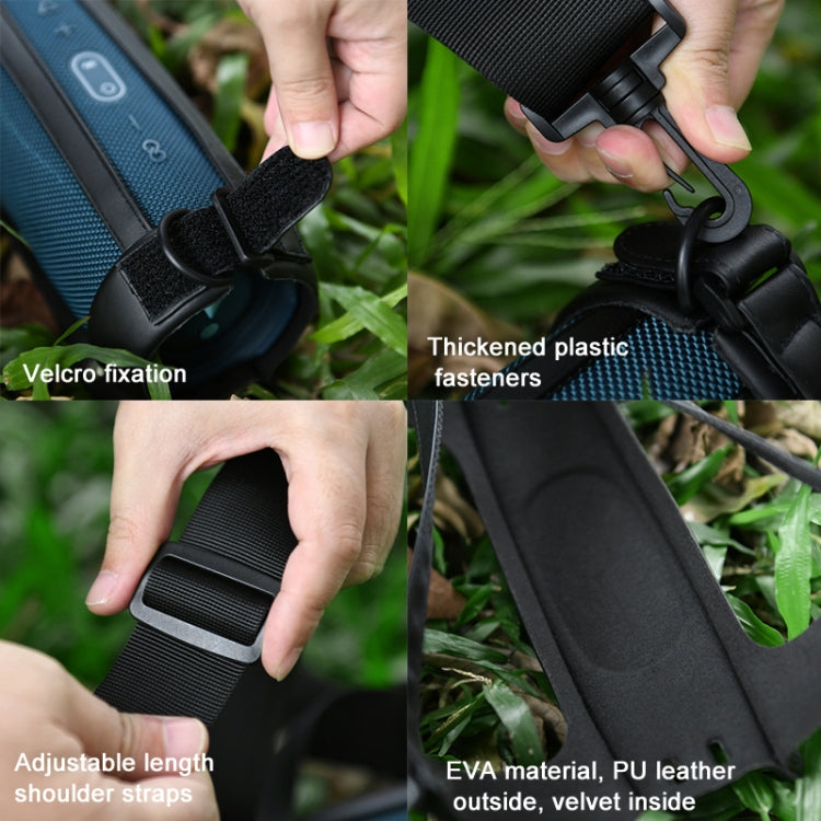 For JBL Charge5 PU Crossbody Shoulder Strap EVA Speaker Protection Case(Black)