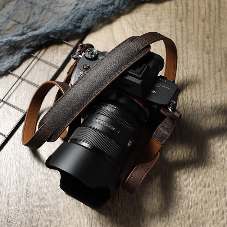 Outdoor Photography Cowhide Leather Camera Shoulder Hanging Neck Winding Strap, Spec: Top-layer (Deep Coffee)