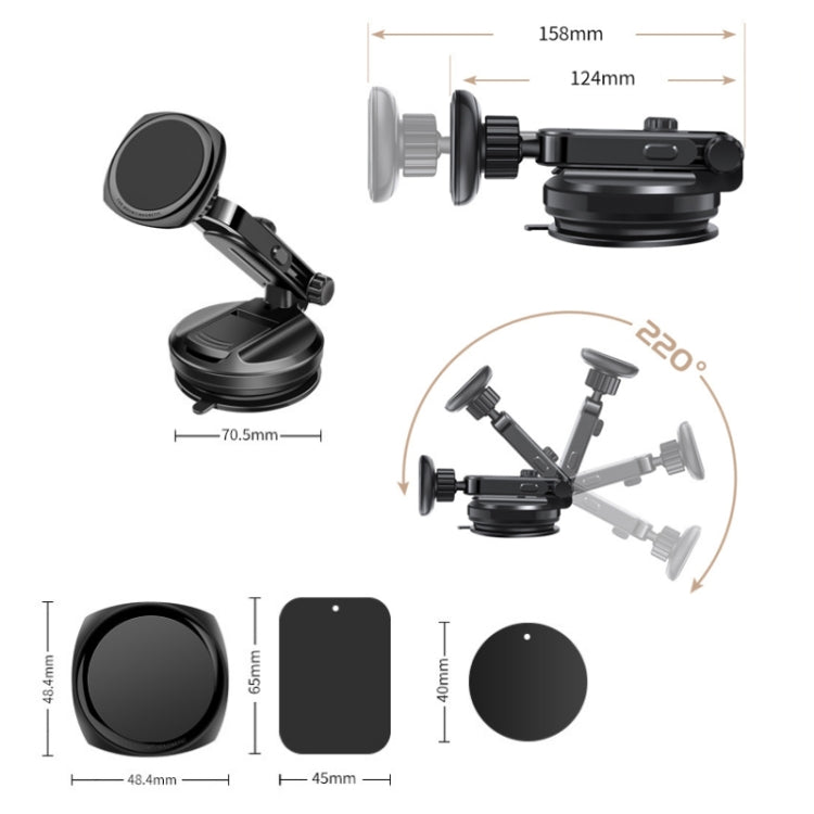 Car Telescopic Suction Cup Rubber Bottom Strong Magnetic Mobile Phone Holder(Black)