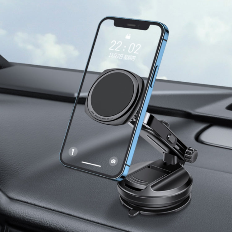 Car Telescopic Suction Cup Rubber Bottom Strong Magnetic Mobile Phone Holder(Black)