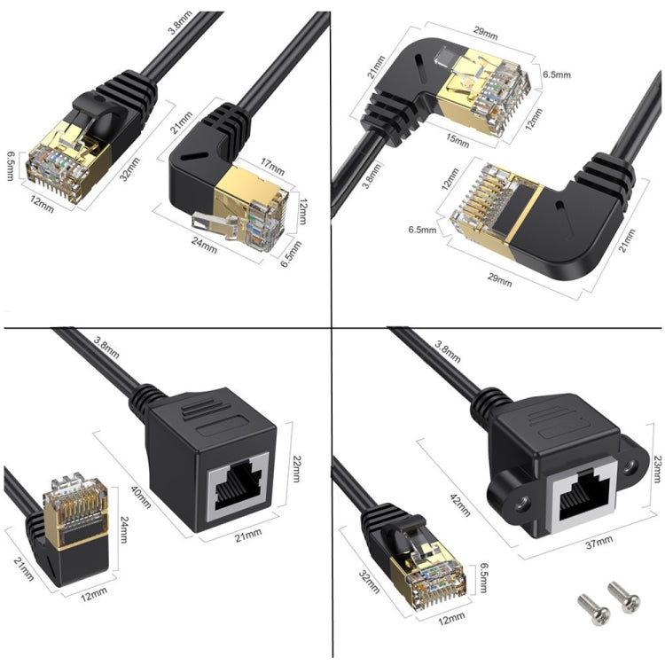 Left Bend 0.5m Cat 8 10G Transmission RJ45 Male To Female Computer Network Cable Extension Cable(Black)