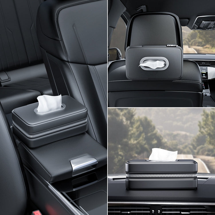 Car Sunshade Board Seat Back Tissue Box Multi-functional Elastic Belt Leather Paper Box(Black)