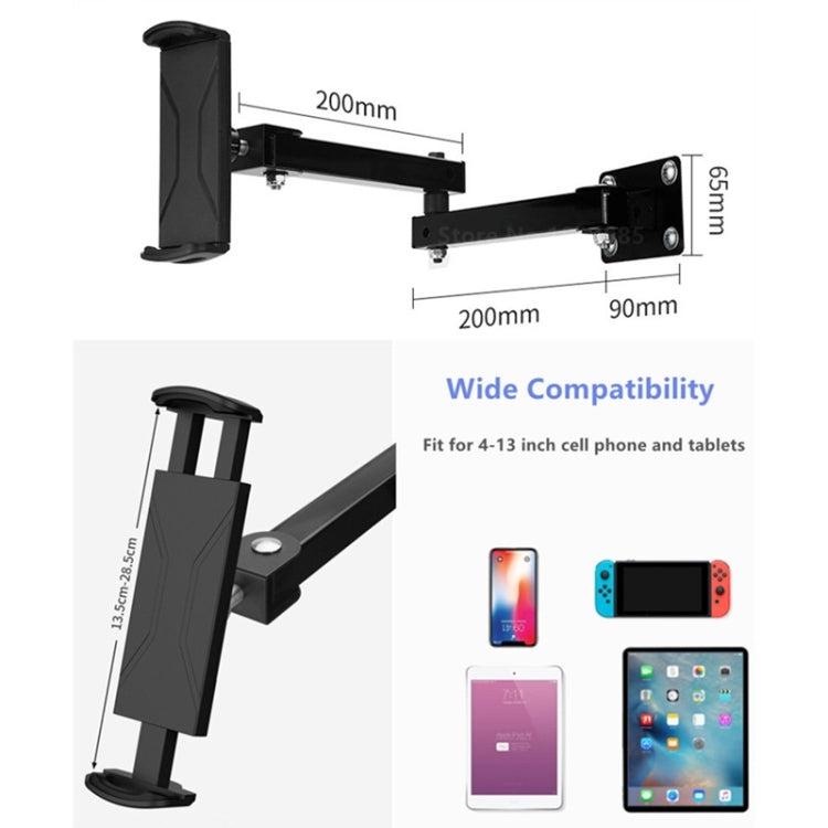 Wall Mount Tablet Cell Phone Stand Long Arm Stretchable Holder for 4-13 inch Devices(Two Sections)