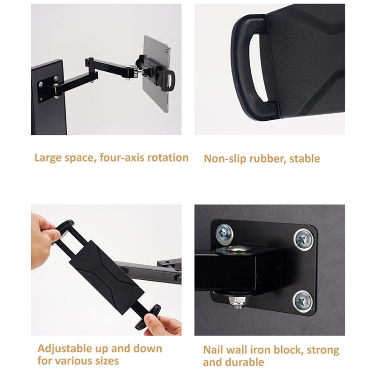 Wall Mount Tablet Cell Phone Stand Long Arm Stretchable Holder for 4-13 inch Devices(Two Sections)