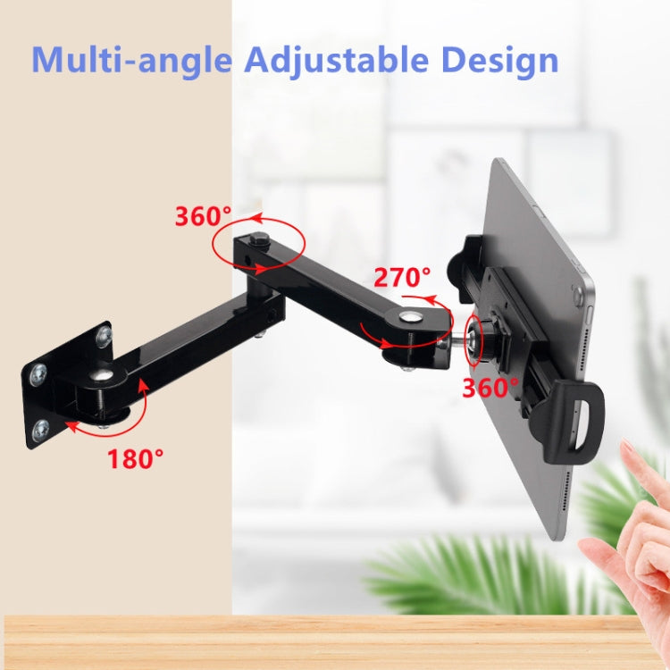 Wall Mount Tablet Cell Phone Stand Long Arm Stretchable Holder for 4-13 inch Devices(Two Sections)
