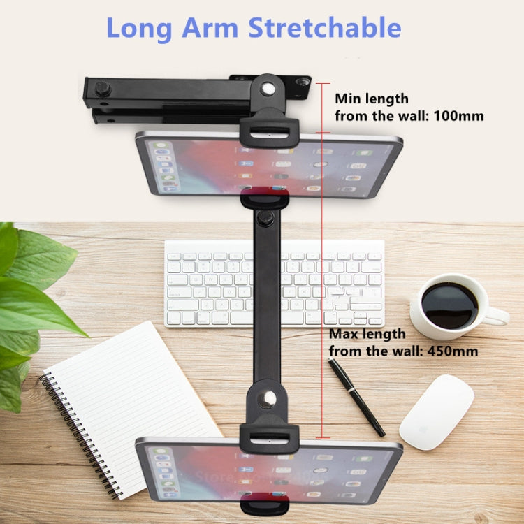 Wall Mount Tablet Cell Phone Stand Long Arm Stretchable Holder for 4-13 inch Devices(Two Sections)