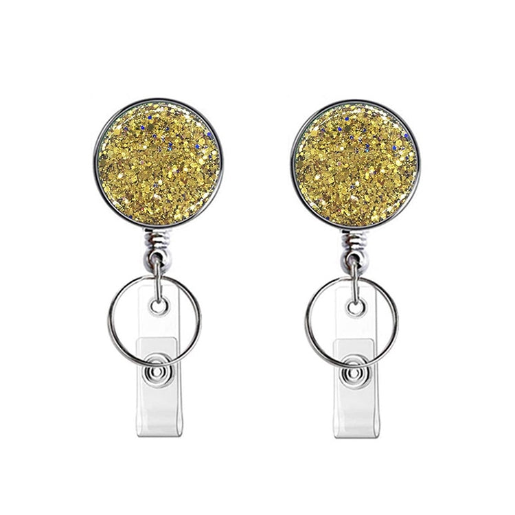 2pcs Diamond Glitter Sequins Retractable Pull Badge Reel Name Tag Card Badge Holder