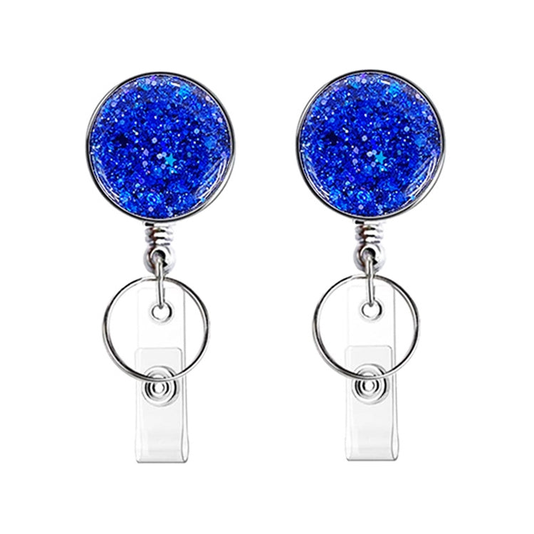 2pcs Diamond Glitter Sequins Retractable Pull Badge Reel Name Tag Card Badge Holder