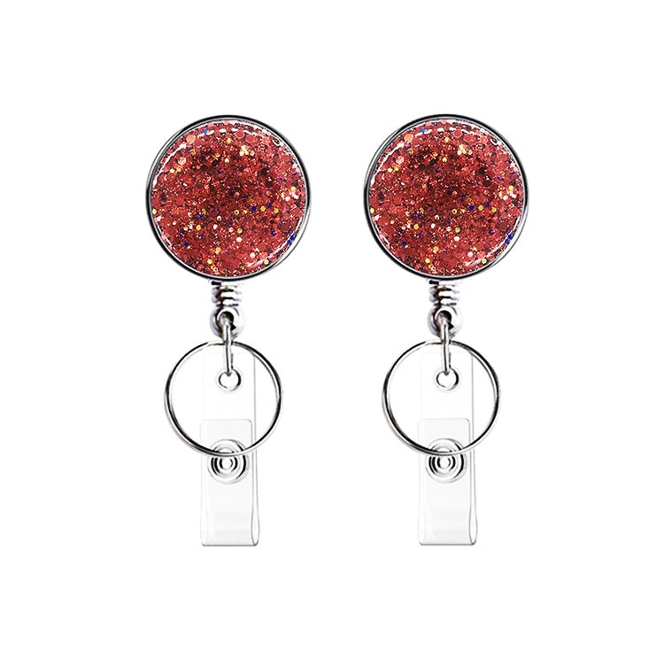 2pcs Diamond Glitter Sequins Retractable Pull Badge Reel Name Tag Card Badge Holder