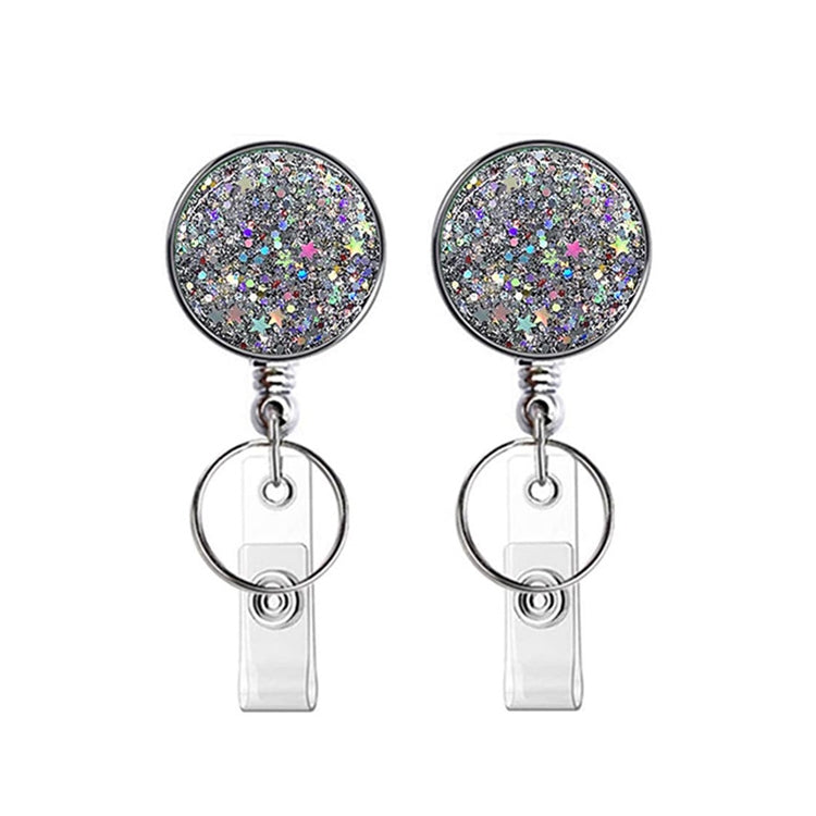 2pcs Diamond Glitter Sequins Retractable Pull Badge Reel Name Tag Card Badge Holder