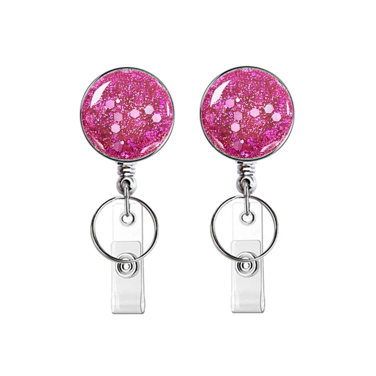 2pcs Diamond Glitter Sequins Retractable Pull Badge Reel Name Tag Card Badge Holder
