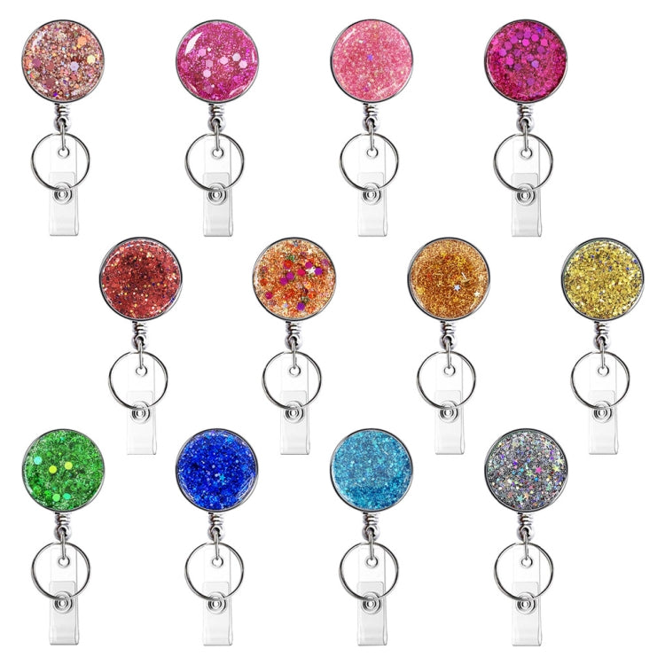 2pcs Diamond Glitter Sequins Retractable Pull Badge Reel Name Tag Card Badge Holder