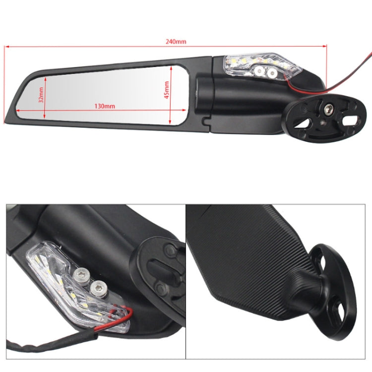 Fixed Wind Wing Rearview Mirror Spoiler with Light Motorcycle Modification