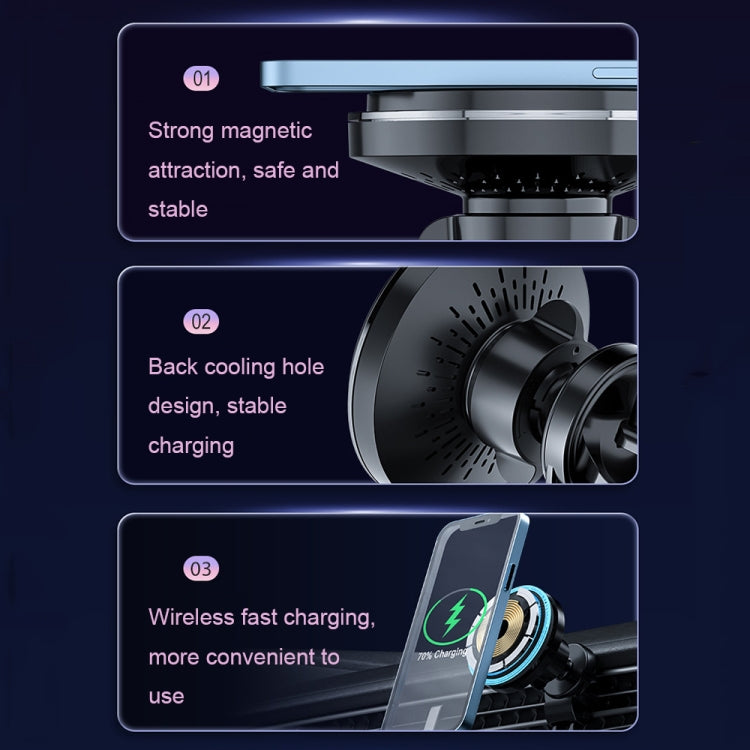 M2 Magnetic Car Wireless Fast Charging Mobile Phone Holder with LED Ambient Light(Black)