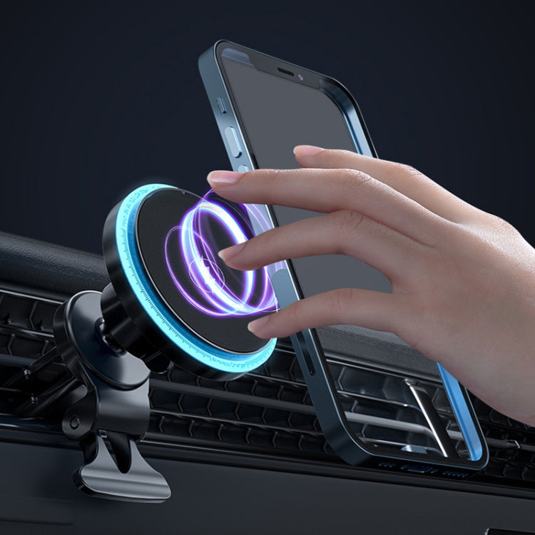 M2 Magnetic Car Wireless Fast Charging Mobile Phone Holder with LED Ambient Light(Black)