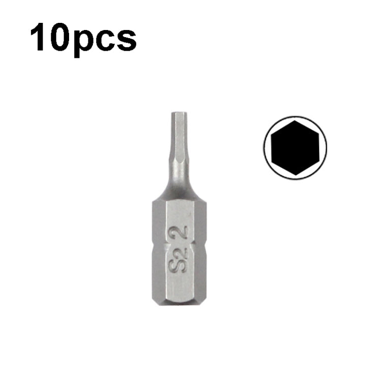 10pcs Electric Screwdriver Short Batch Head Strong Magnetic Driver Head, Series: Hexagon S2